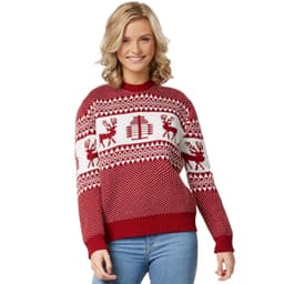 Julesweater Winterwonderland rød-hvid til kvinder - S