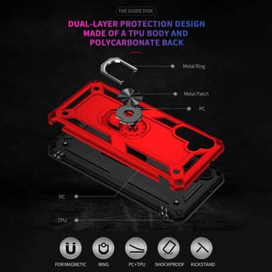 SKALO Samsung A04s 4G Armor Hybrid metal ring cover - Rød