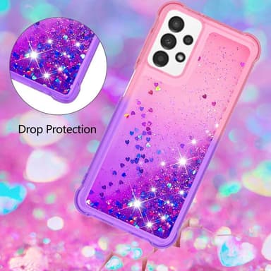 SKALO Samsung A13 4G Kvicksand Glitter Hjerter TPU Cover - Pink-Lilla