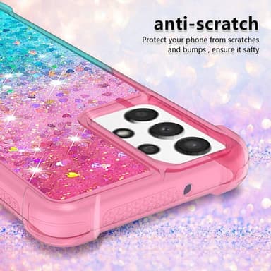 SKALO Samsung A13 4G Kvicksand Glitter Hjerter TPU Cover - Pink-Turkis