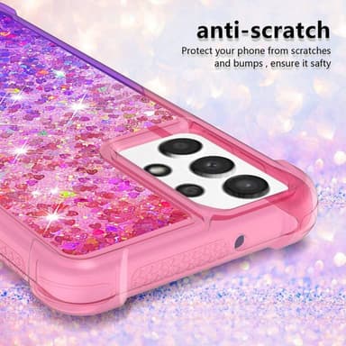 SKALO Samsung A13 4G Kvicksand Glitter Hjerter TPU Cover - Pink-Lilla