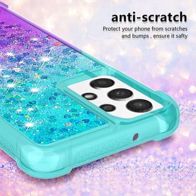SKALO Samsung A13 4G Kvicksand Glitter Hjerter TPU Cover - Turkis-Lilla