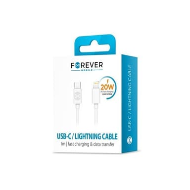 Forever iPhone-kabel 1m 3A - hvidt