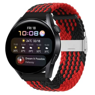 Flettet Elastik Armbånd Huawei Watch 3 (46mm) - Rød/Sort