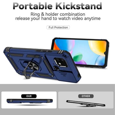 SKALO Xiaomi Redmi 10C Armor Hybrid Metal Ring Camera Slider - Blå