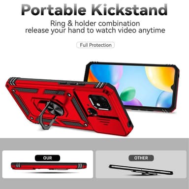 SKALO Xiaomi Redmi 10C Armor Hybrid Metal Ring Camera Slider - Rød