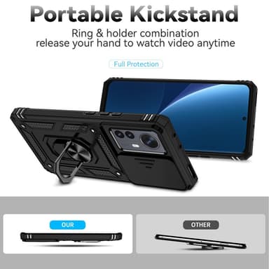 SKALO Xiaomi 12 Pro Armor Hybrid Metal Ring Camera Slider - Sort