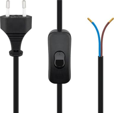 Kabel med eurostik til montering - med afbryder, 1,5 m, sort