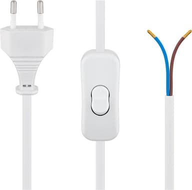 Kabel med eurostik til montering - med afbryder, 1,5 m, hvid