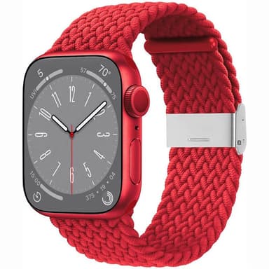 Flettet Elastik Armbånd Apple Watch 8 (45mm) - Mørkerød