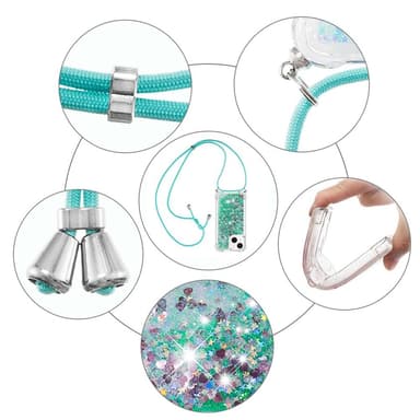 SKALO iPhone 14 Plus Kvicksand Glitter Mobile Collar - Turkis