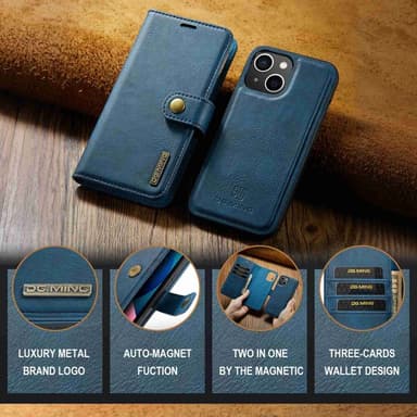 DG MING iPhone 14 Plus 2-i-1 Magnet Pungetui - Blå