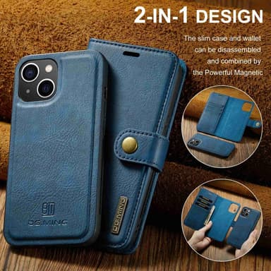 DG MING iPhone 14 Plus 2-i-1 Magnet Pungetui - Blå