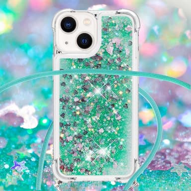 SKALO iPhone 14 Plus Kvicksand Glitter Mobile Collar - Turkis
