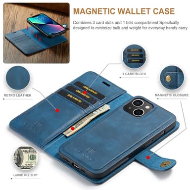 DG MING iPhone 14 Plus 2-i-1 Magnet Pungetui - Blå