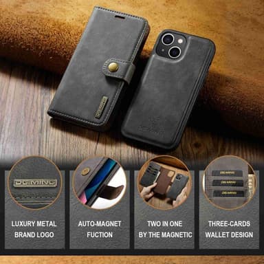 DG MING iPhone 14 Plus 2-i-1 Magnet Pungetui - Grå