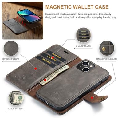 DG MING iPhone 14 Plus 2-i-1 Magnet Pungetui - Grå