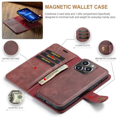 DG MING iPhone 14 Pro Max 2-i-1 Magnet Pungetui - Rød