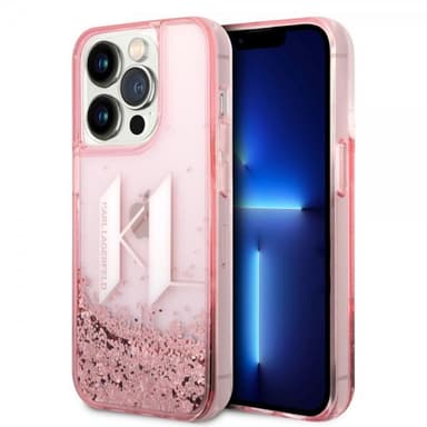 Karl Lagerfeld iPhone 14 Pro Cover Liquid Glitter Big Logo Lyserød