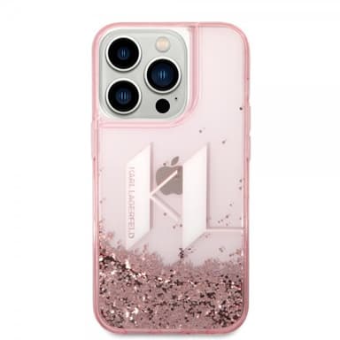 Karl Lagerfeld iPhone 14 Pro Cover Liquid Glitter Big Logo Lyserød