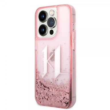 Karl Lagerfeld iPhone 14 Pro Cover Liquid Glitter Big Logo Lyserød