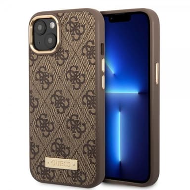 Guess iPhone 13 Cover Metal Plate Logo MagSafe Brun
