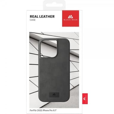 Black Rock iPhone 14 Pro Cover Real Leather Case Sort