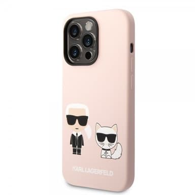 Karl Lagerfeld iPhone 14 Pro Cover Liquid Silicone Karl & Choupette MagSafe Lyserød