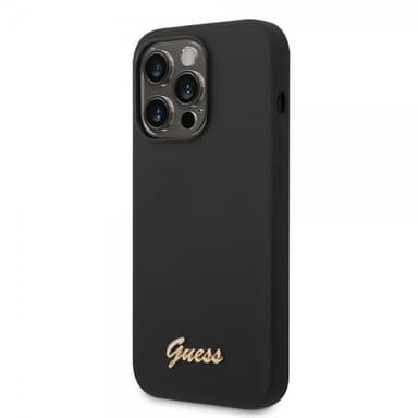 Guess iPhone 14 Pro Cover Liquid Silicone Metal Logo Sort