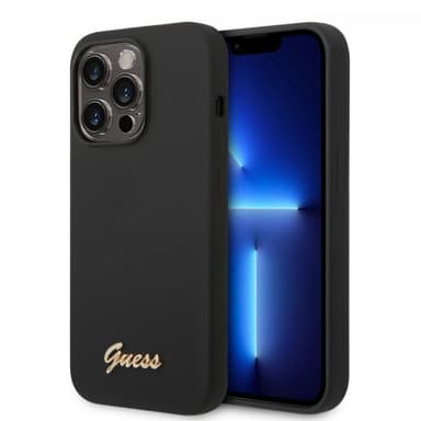 Guess iPhone 14 Pro Cover Liquid Silicone Metal Logo Sort