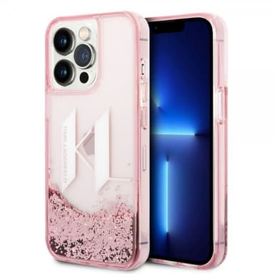 Karl Lagerfeld iPhone 14 Pro Max Cover Liquid Glitter Big Logo Lyserød