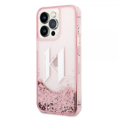 Karl Lagerfeld iPhone 14 Pro Max Cover Liquid Glitter Big Logo Lyserød
