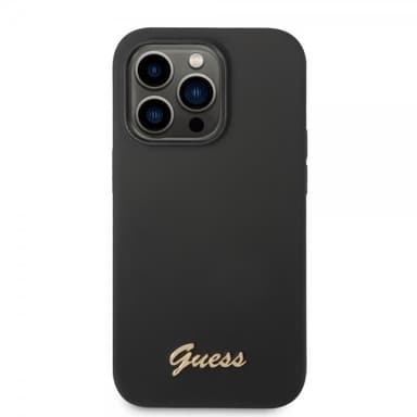 Guess iPhone 14 Pro Cover Liquid Silicone Metal Logo Sort