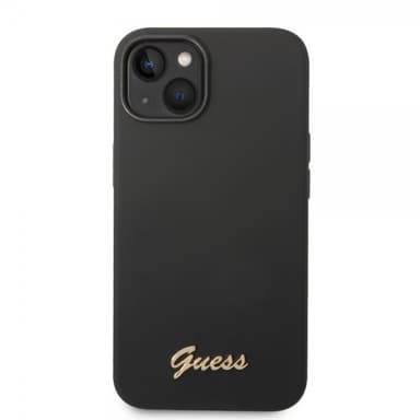 Guess iPhone 14 Cover Liquid Silicone Metal Logo Sort
