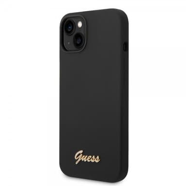 Guess iPhone 14 Cover Liquid Silicone Metal Logo Sort
