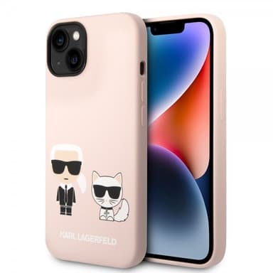 Karl Lagerfeld iPhone 14 Cover Liquid Silicone Karl & Choupette Lyserød