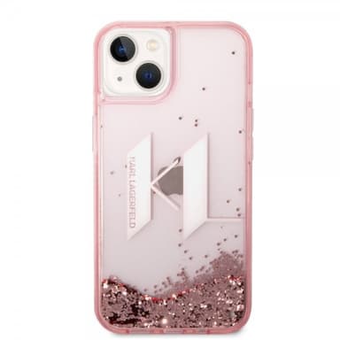 Karl Lagerfeld iPhone 14 Cover Liquid Glitter Big Logo Lyserød