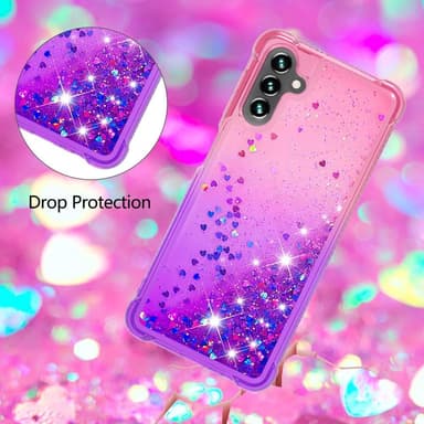 SKALO Samsung A13 5G Kvicksand Glitter Hjerter TPU Cover - Pink-Lilla