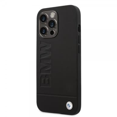 BMW iPhone 14 Pro Max Cover Hot Stamp Metal Logo Sort