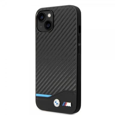 BMW iPhone 14 Plus Cover Carbon Effect Printed Logo Sort