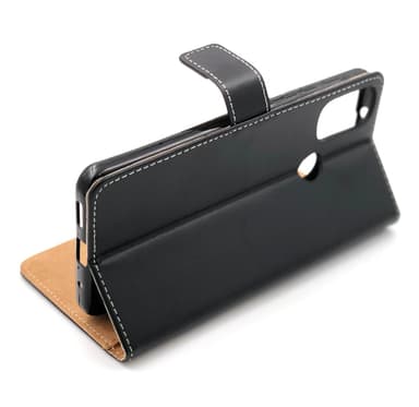 SKALO Moto E20/E30/E40 Flip Cover m. Pung i Ægte Læder - Sort
