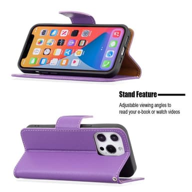 SKALO iPhone 13 Pro Premium Litchi Flip Cover - Lilla