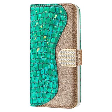SKALO Samsung S22 Croco Glittery tegnebog etui  - Grøn