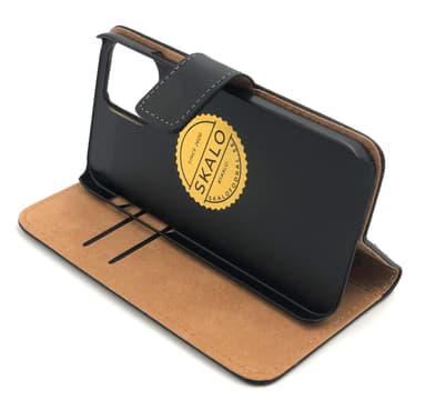 SKALO iPhone 12 Pro Max Flip Cover m. Pung i Ægte Læder - Sort