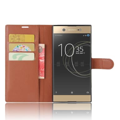 Litchi Skin Pung Taske til Sony Xperia XA1 Ultra - Brun