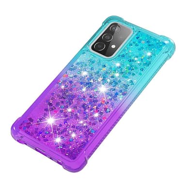 SKALO Samsung A52/A52s Kvicksand Glitter Hjerter TPU Cover - Turkis-Lilla