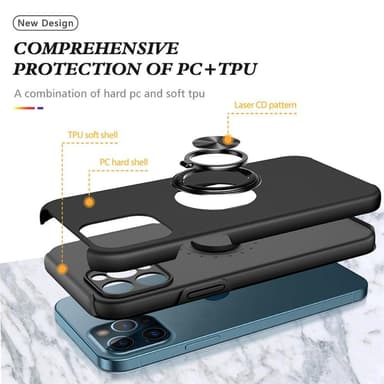 iPhone 13 Pro Fingerring Kickstand Hybrid Taske - Sort