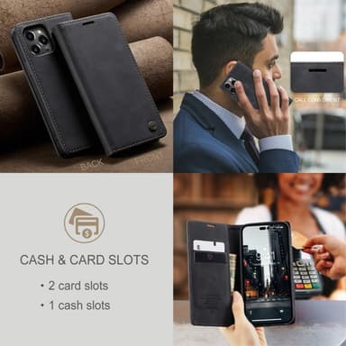 CASEME Retro tegnebog taske til iPhone 14 Pro - sort