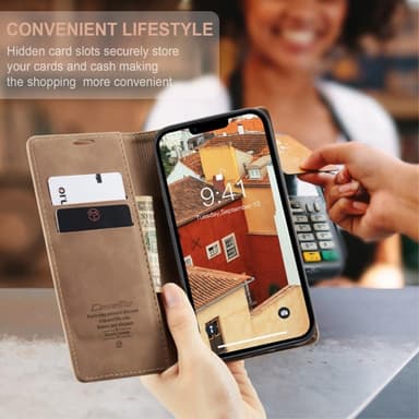 CASEME Retro tegnebog taske til iPhone 14 Pro - Lysebrun