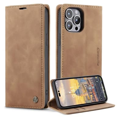 CASEME Retro tegnebog taske til iPhone 14 Pro Max - Lysebrun